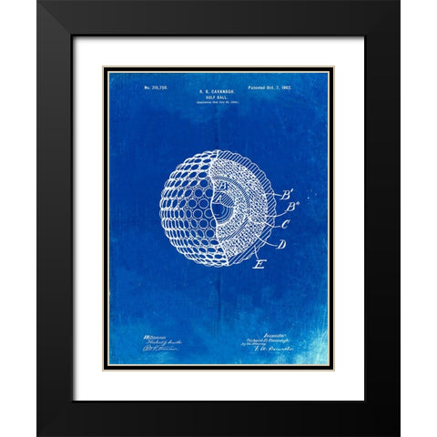PP42-Faded Blueprint Golf Ball 1902 Patent Poster Black Modern Wood Framed Art Print with Double Matting by Borders, Cole