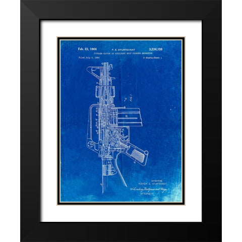 PP44-Faded Blueprint M-16 Rifle Patent Poster Black Modern Wood Framed Art Print with Double Matting by Borders, Cole
