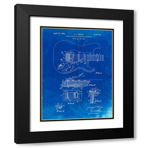 PP46-Faded Blueprint Fender Guitar Tremolo Poster Black Modern Wood Framed Art Print with Double Matting by Borders, Cole