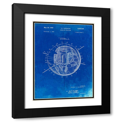 PP52-Faded Blueprint Earth Satellite Patent Poster Black Modern Wood Framed Art Print with Double Matting by Borders, Cole