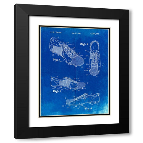 PP55-Faded Blueprint Soccer Cleats Poster Black Modern Wood Framed Art Print with Double Matting by Borders, Cole