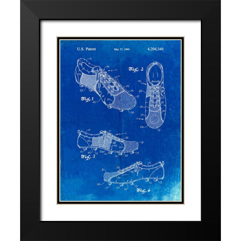 PP55-Faded Blueprint Soccer Cleats Poster Black Modern Wood Framed Art Print with Double Matting by Borders, Cole