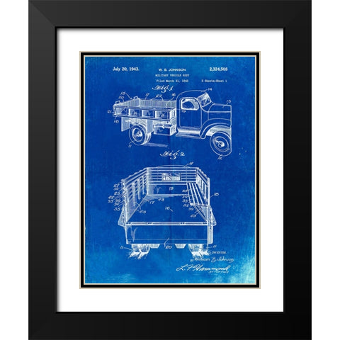 PP59-Faded Blueprint Army Troops Transport Truck Patent Poster Black Modern Wood Framed Art Print with Double Matting by Borders, Cole