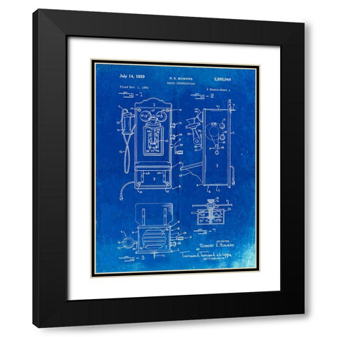 PP65-Faded Blueprint Wall Phone Patent Poster Black Modern Wood Framed Art Print with Double Matting by Borders, Cole