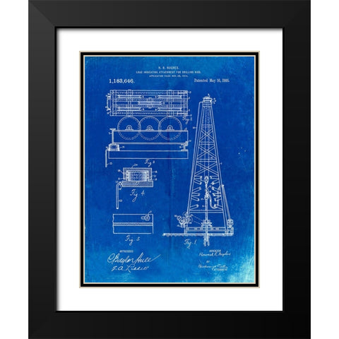 PP66-Faded Blueprint Howard Hughes Oil Drilling Rig Patent Poster Black Modern Wood Framed Art Print with Double Matting by Borders, Cole