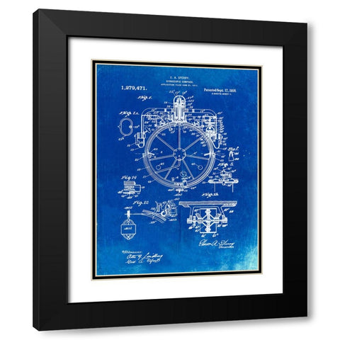 PP67-Faded Blueprint Gyrocompass Patent Poster Black Modern Wood Framed Art Print with Double Matting by Borders, Cole