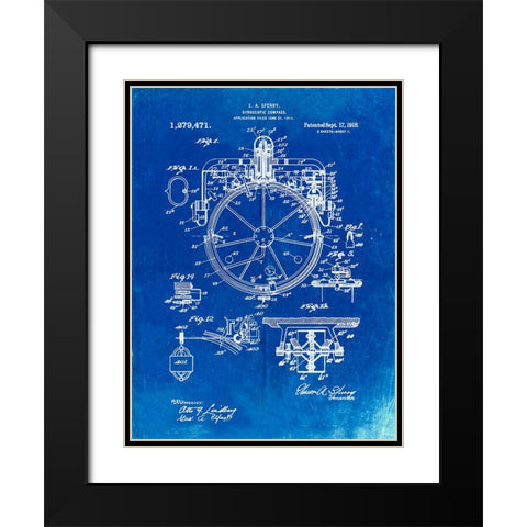 PP67-Faded Blueprint Gyrocompass Patent Poster Black Modern Wood Framed Art Print with Double Matting by Borders, Cole
