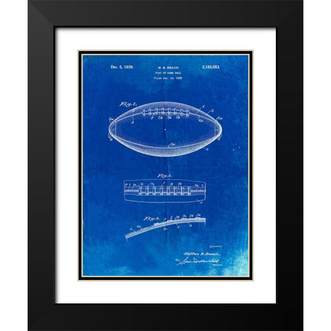 PP71-Faded Blueprint Football Game Ball Patent  Black Modern Wood Framed Art Print with Double Matting by Borders, Cole