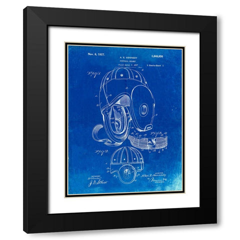 PP73-Faded Blueprint Football Leather Helmet 1927 Patent Poster Black Modern Wood Framed Art Print with Double Matting by Borders, Cole