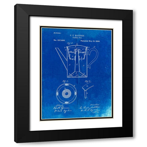 PP78-Faded Blueprint Coffee Percolator 1880 Patent Art Black Modern Wood Framed Art Print with Double Matting by Borders, Cole