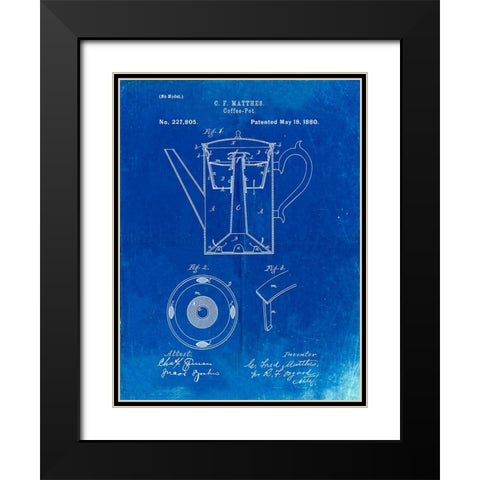 PP78-Faded Blueprint Coffee Percolator 1880 Patent Art Black Modern Wood Framed Art Print with Double Matting by Borders, Cole