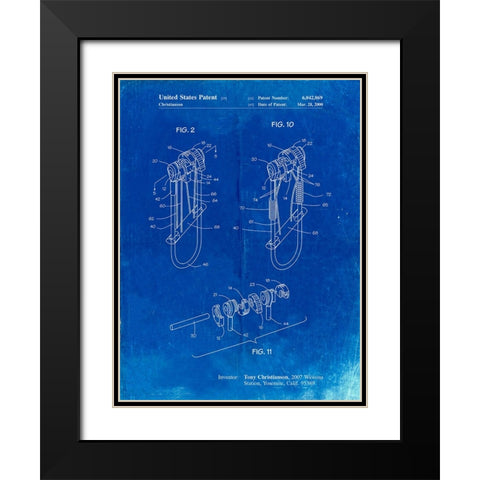 PP81-Faded Blueprint Rock Climbing Camalot Patent Poster Black Modern Wood Framed Art Print with Double Matting by Borders, Cole