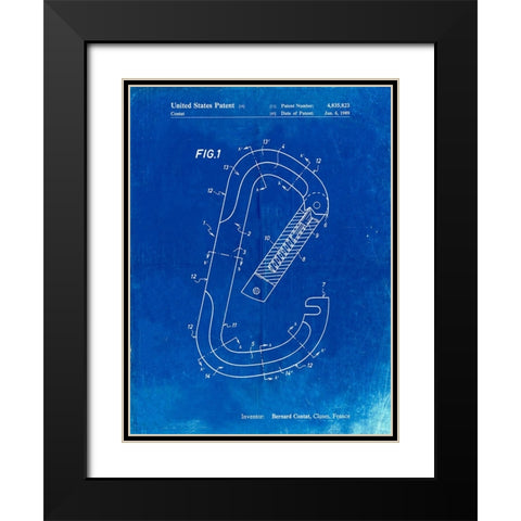 PP83-Faded Blueprint Oval Carabiner Patent Poster Black Modern Wood Framed Art Print with Double Matting by Borders, Cole