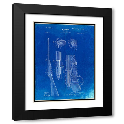 PP93-Faded Blueprint Browning Bolt Action Gun Patent Poster Black Modern Wood Framed Art Print with Double Matting by Borders, Cole