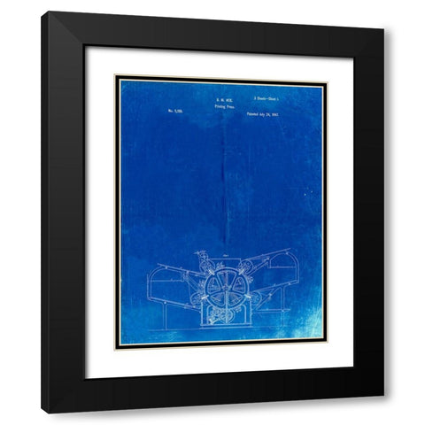 PP213-Faded Blueprint Printing Press Patent Poster Black Modern Wood Framed Art Print with Double Matting by Borders, Cole