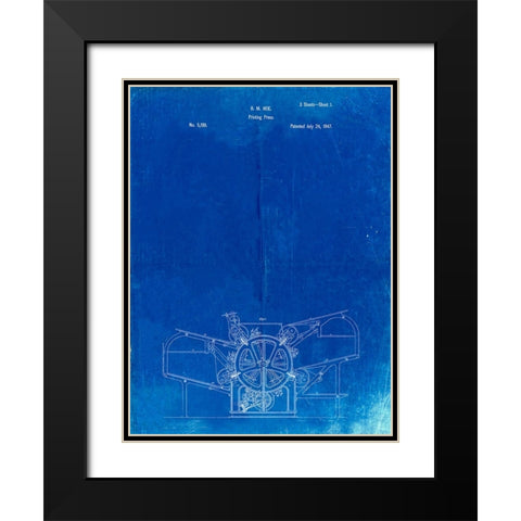 PP213-Faded Blueprint Printing Press Patent Poster Black Modern Wood Framed Art Print with Double Matting by Borders, Cole
