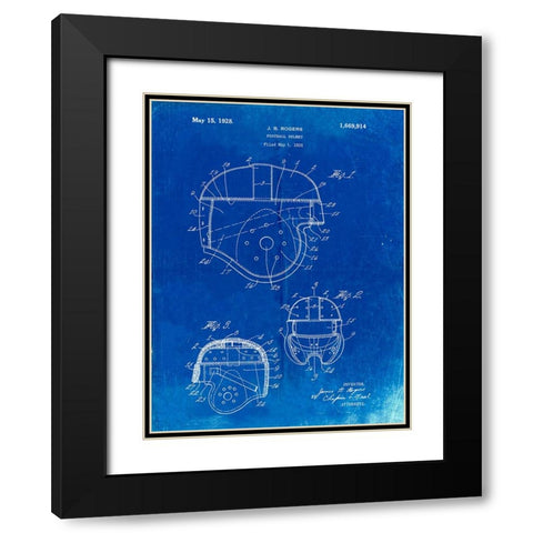 PP218-Faded Blueprint Football Helmet 1925 Patent Poster Black Modern Wood Framed Art Print with Double Matting by Borders, Cole