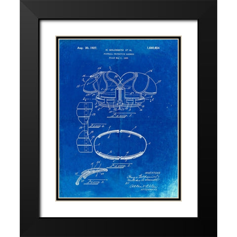 PP219-Faded Blueprint Football Shoulder Pads 1925 Patent Poster Black Modern Wood Framed Art Print with Double Matting by Borders, Cole
