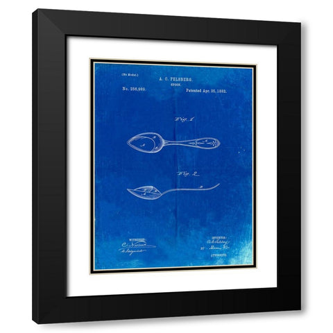 PP236-Faded Blueprint Training Spoon Patent Poster Black Modern Wood Framed Art Print with Double Matting by Borders, Cole