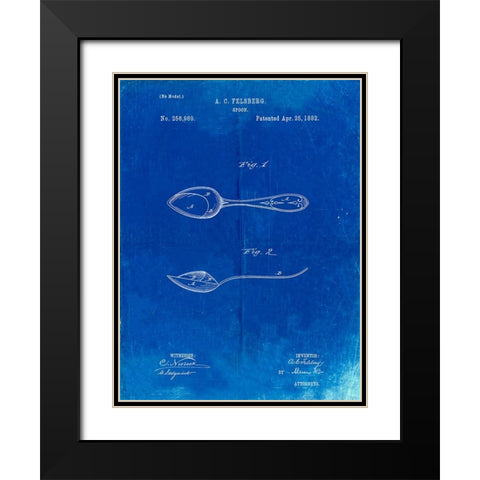 PP236-Faded Blueprint Training Spoon Patent Poster Black Modern Wood Framed Art Print with Double Matting by Borders, Cole