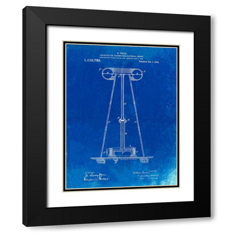 PP241-Faded Blueprint Tesla Energy Transmitter Patent Poster Black Modern Wood Framed Art Print with Double Matting by Borders, Cole