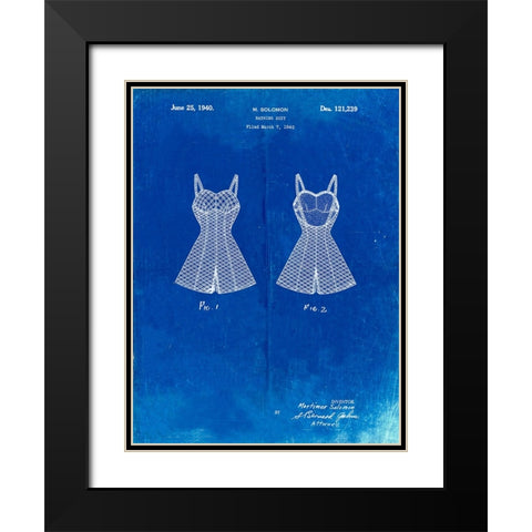 PP254-Faded Blueprint Bathing Suit Patent Poster Black Modern Wood Framed Art Print with Double Matting by Borders, Cole