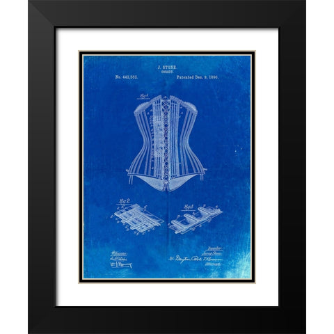 PP259-Faded Blueprint Corset Patent Poster Black Modern Wood Framed Art Print with Double Matting by Borders, Cole