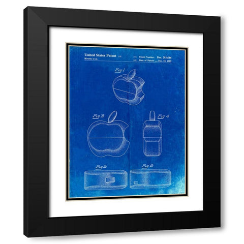PP260-Faded Blueprint Apple Logo Flip Phone Patent Poster Black Modern Wood Framed Art Print with Double Matting by Borders, Cole