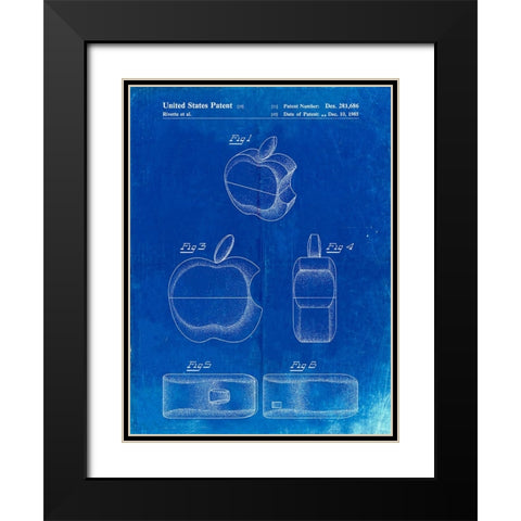 PP260-Faded Blueprint Apple Logo Flip Phone Patent Poster Black Modern Wood Framed Art Print with Double Matting by Borders, Cole
