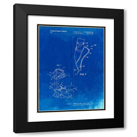 PP268-Faded Blueprint Ballet Shoe Patent Poster Black Modern Wood Framed Art Print with Double Matting by Borders, Cole