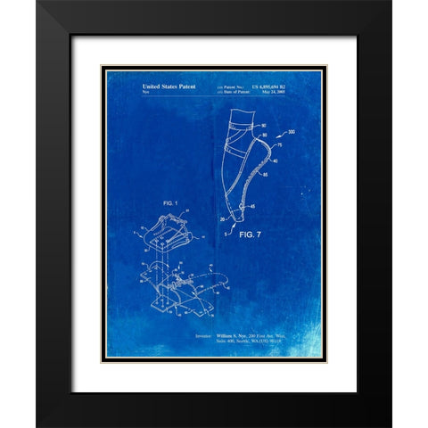 PP268-Faded Blueprint Ballet Shoe Patent Poster Black Modern Wood Framed Art Print with Double Matting by Borders, Cole