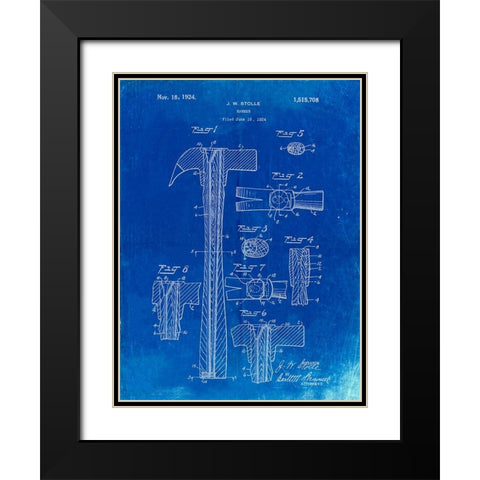 PP275-Faded Blueprint Claw Hammer Patent Poster Black Modern Wood Framed Art Print with Double Matting by Borders, Cole