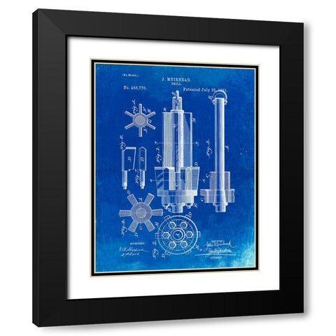 PP280-Faded Blueprint Mining Drill Tool 1891 Patent Poster Black Modern Wood Framed Art Print with Double Matting by Borders, Cole