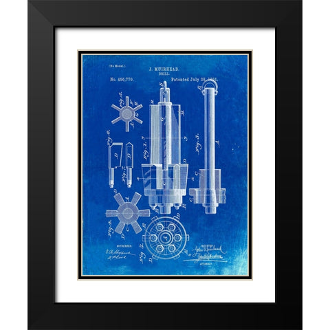 PP280-Faded Blueprint Mining Drill Tool 1891 Patent Poster Black Modern Wood Framed Art Print with Double Matting by Borders, Cole