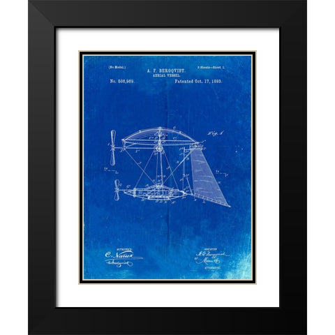 PP287-Faded Blueprint Aerial Vessel Side View Patent Poster Black Modern Wood Framed Art Print with Double Matting by Borders, Cole