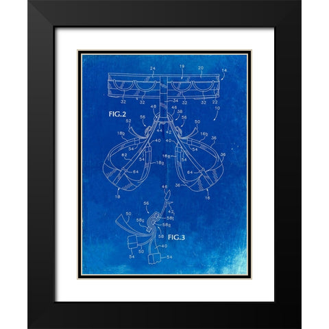PP297-Faded Blueprint Rock Climbing Harness Patent Poster Black Modern Wood Framed Art Print with Double Matting by Borders, Cole