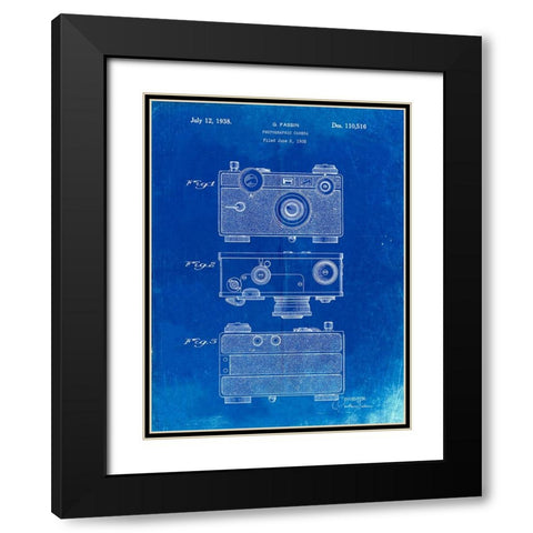 PP299-Faded Blueprint Argus C Camera Patent Poster Black Modern Wood Framed Art Print with Double Matting by Borders, Cole