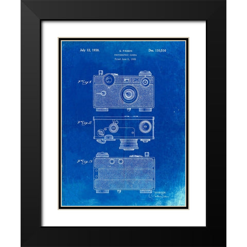 PP299-Faded Blueprint Argus C Camera Patent Poster Black Modern Wood Framed Art Print with Double Matting by Borders, Cole