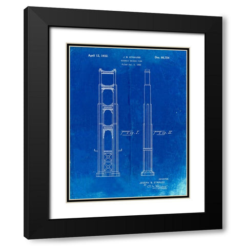 PP321-Faded Blueprint Golden Gate Bridge Main Tower Patent Poster Black Modern Wood Framed Art Print with Double Matting by Borders, Cole