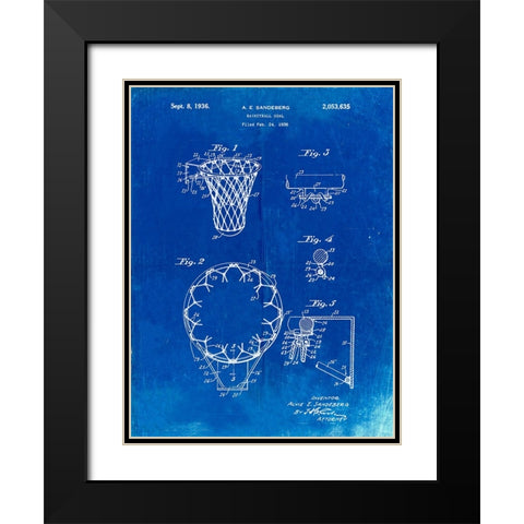 PP323-Faded Blueprint Golden Gate Bridge Main Tower Patent Poster Black Modern Wood Framed Art Print with Double Matting by Borders, Cole