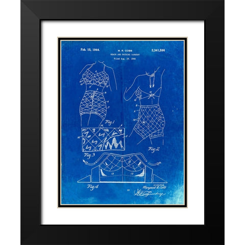 PP325-Faded Blueprint Bathing Suit 1940 Poster Black Modern Wood Framed Art Print with Double Matting by Borders, Cole