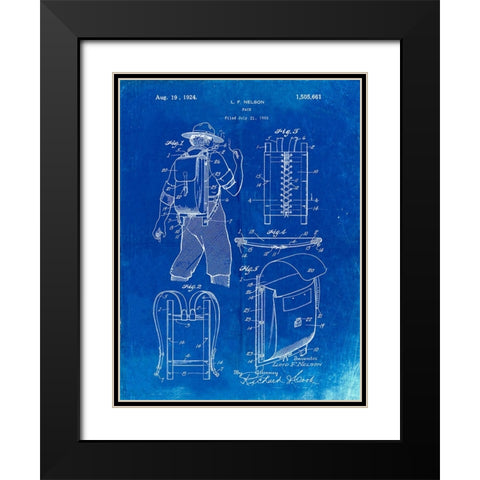 PP342-Faded Blueprint Trapper Nelson Backpack 1924 Patent Poster Black Modern Wood Framed Art Print with Double Matting by Borders, Cole