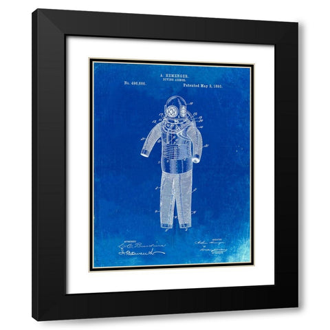 PP343-Faded Blueprint Hemenger Diving Armor Poster Black Modern Wood Framed Art Print with Double Matting by Borders, Cole