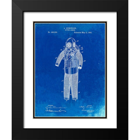 PP343-Faded Blueprint Hemenger Diving Armor Poster Black Modern Wood Framed Art Print with Double Matting by Borders, Cole