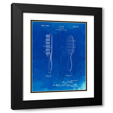 PP352-Faded Blueprint Wooden Hair Brush 1933 Patent Poster Black Modern Wood Framed Art Print with Double Matting by Borders, Cole