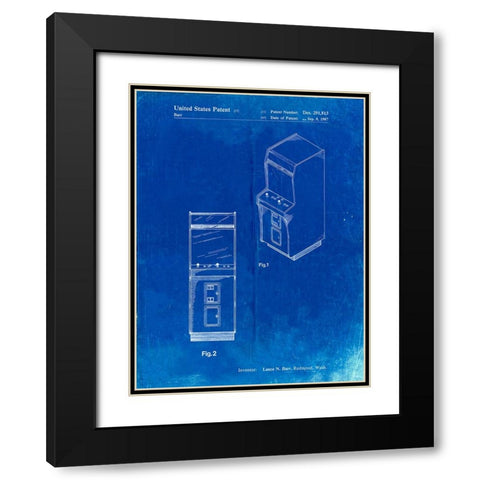 PP357-Faded Blueprint Arcade Game Cabinet Front Figure Patent Poster Black Modern Wood Framed Art Print with Double Matting by Borders, Cole