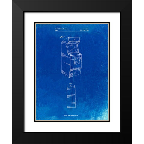 PP362-Faded Blueprint Arcade Game Cabinet Patent Poster Black Modern Wood Framed Art Print with Double Matting by Borders, Cole