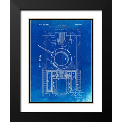 PP365-Faded Blueprint Insulated Military Tank Patent Poster Black Modern Wood Framed Art Print with Double Matting by Borders, Cole