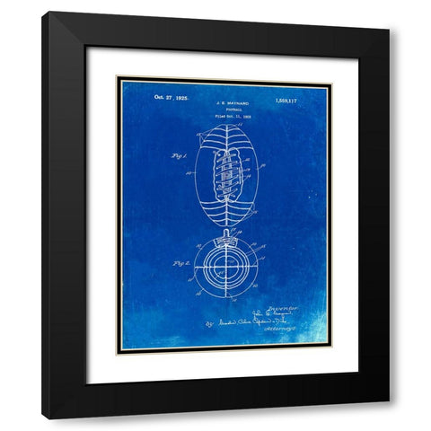 PP379-Faded Blueprint Football Game Ball 1925 Patent Poster Black Modern Wood Framed Art Print with Double Matting by Borders, Cole