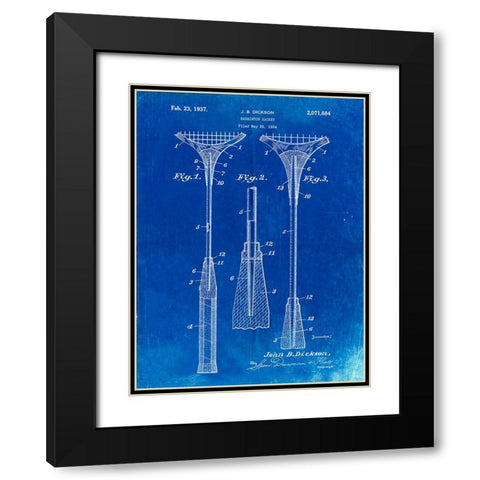 PP382-Faded Blueprint Badminton Racket 1937 Patent Poster Black Modern Wood Framed Art Print with Double Matting by Borders, Cole